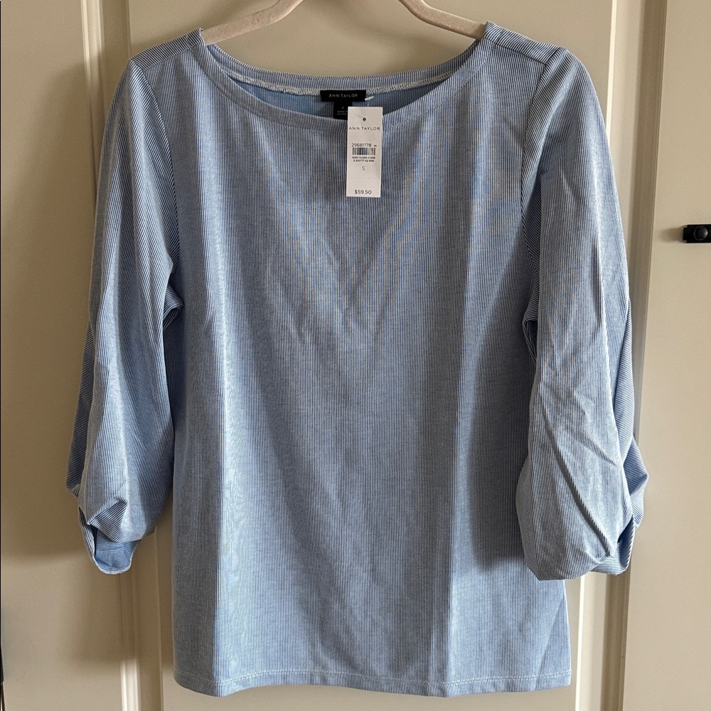 Ann Taylor Sky Blue Gathered Sleeve Blouse